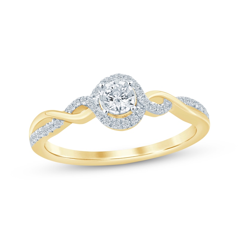 Main Image 1 of Now + Forever Round-Cut Diamond Halo Engagement Ring 1/4 ct tw 10K Yellow Gold