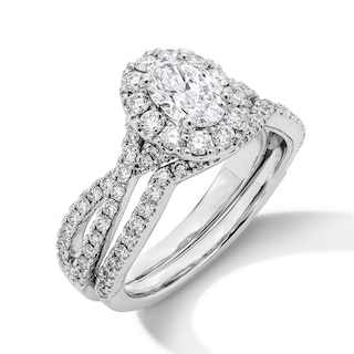 Neil Lane Artistry Oval-Cut Lab-Grown Diamond Halo Bridal Set 1-5/8 ct tw 14K White Gold
