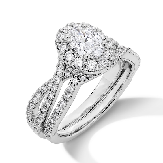 Neil Lane Artistry Oval-Cut Lab-Grown Diamond Halo Bridal Set 1-5/8 ct tw 14K White Gold