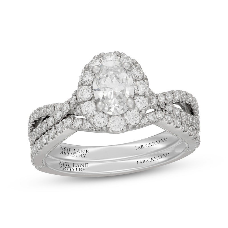 Main Image 1 of Neil Lane Artistry Oval-Cut Lab-Grown Diamond Halo Bridal Set 1-5/8 ct tw 14K White Gold