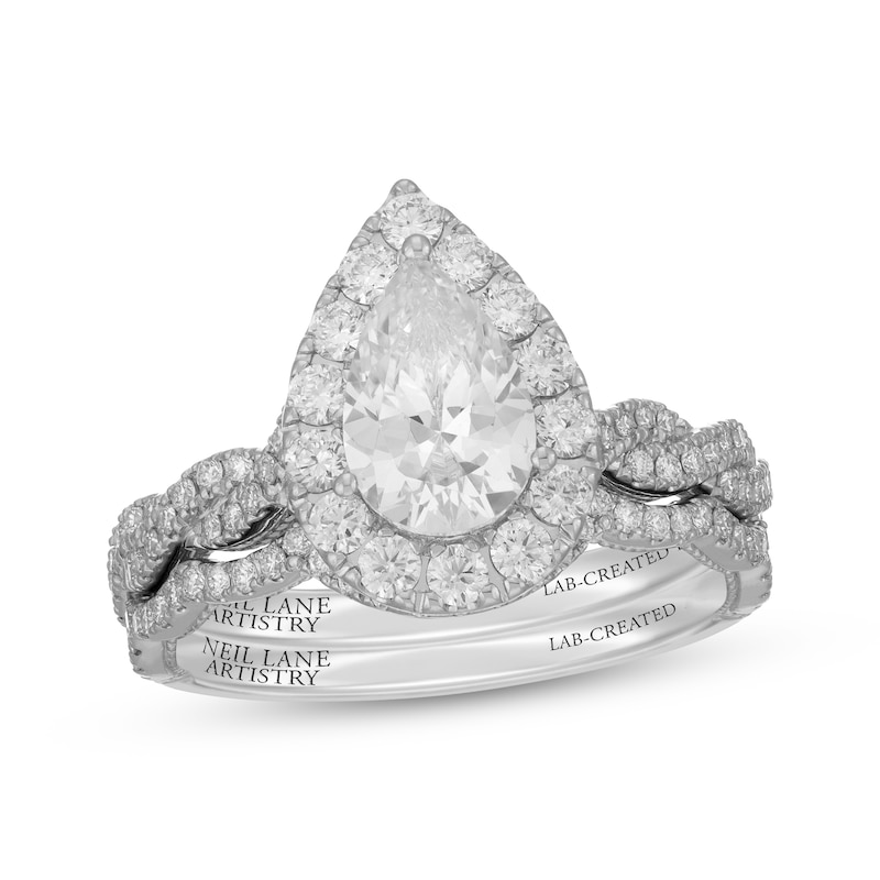 Main Image 1 of Neil Lane Artistry Pear-Shaped Lab-Grown Diamond Halo Bridal Set 1-7/8 ct tw 14K White Gold