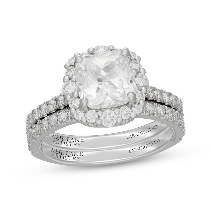 Main Image 1 of Neil Lane Artistry Cushion-Cut Lab-Grown Diamond Halo Bridal Set 3 ct tw 14K White Gold
