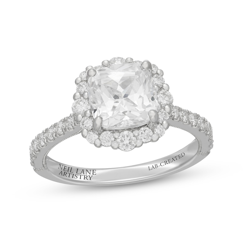 Main Image 4 of Neil Lane Artistry Cushion-Cut Lab-Grown Diamond Halo Engagement Ring 2-3/4 ct tw 14K White Gold