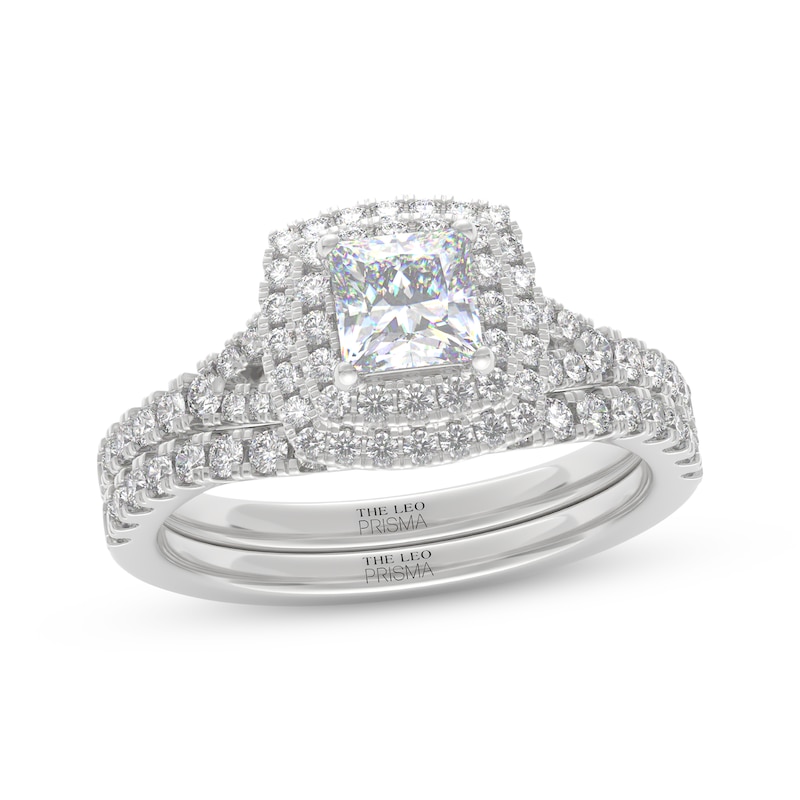 Main Image 1 of THE LEO Prisma Diamond Princess-Cut Double Halo Bridal Set 1-1/5 ct tw 14K White Gold