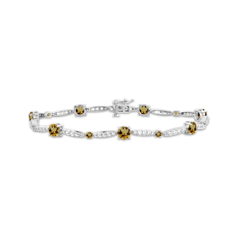 Main Image 1 of Citrine & White Lab-Created Sapphire Link Bracelet Sterling Silver 7.5"