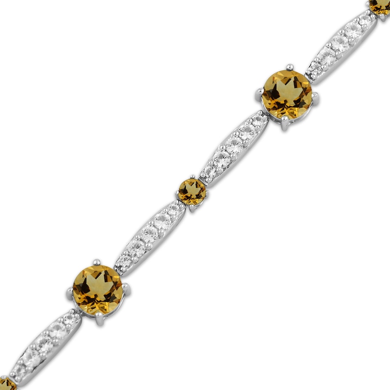 Main Image 2 of Citrine & White Lab-Created Sapphire Link Bracelet Sterling Silver 7.5"