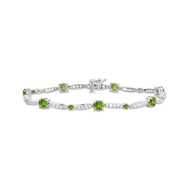 Main Image 1 of Peridot & White Lab-Created Sapphire Link Bracelet Sterling Silver 7.5&quot;