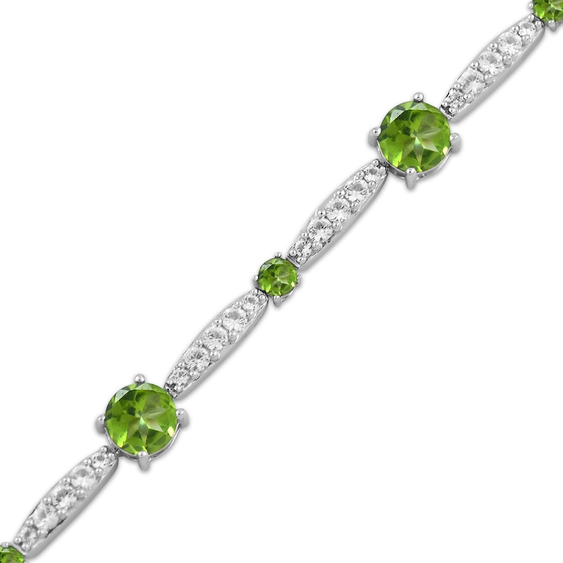 Main Image 2 of Peridot & White Lab-Created Sapphire Link Bracelet Sterling Silver 7.5&quot;