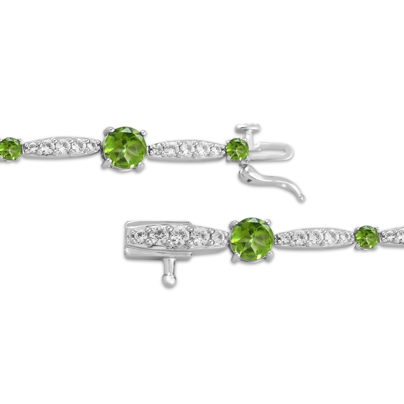 Main Image 3 of Peridot & White Lab-Created Sapphire Link Bracelet Sterling Silver 7.5&quot;