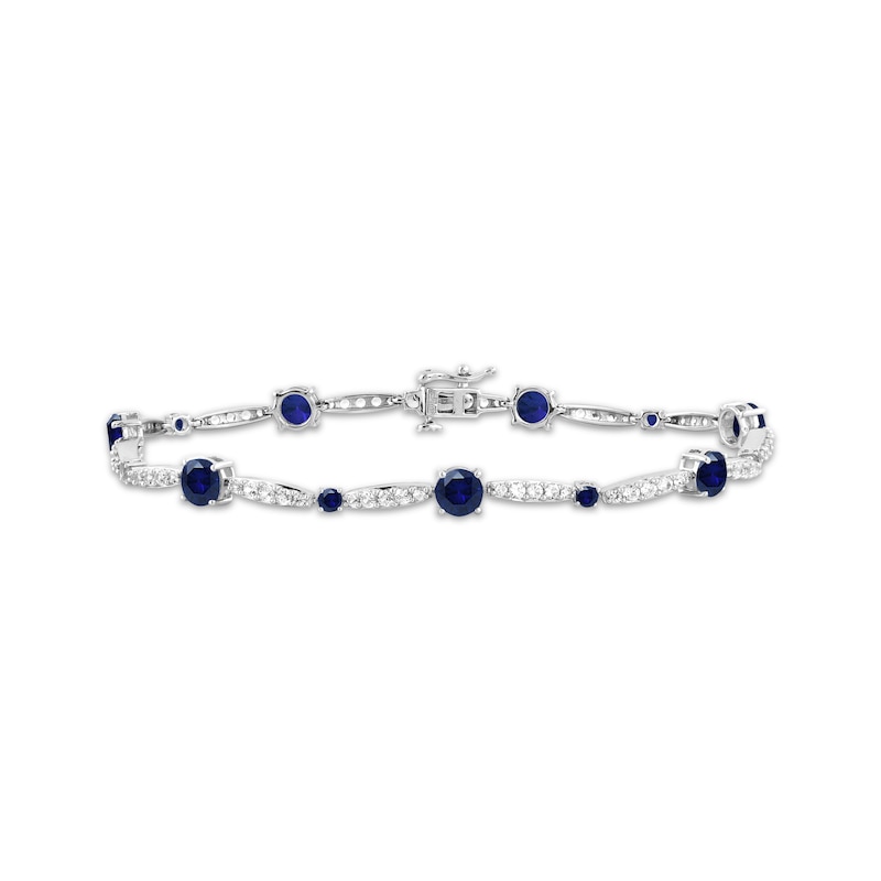 Main Image 1 of Blue & White Lab-Created Sapphire Link Bracelet Sterling Silver 7.5&quot;