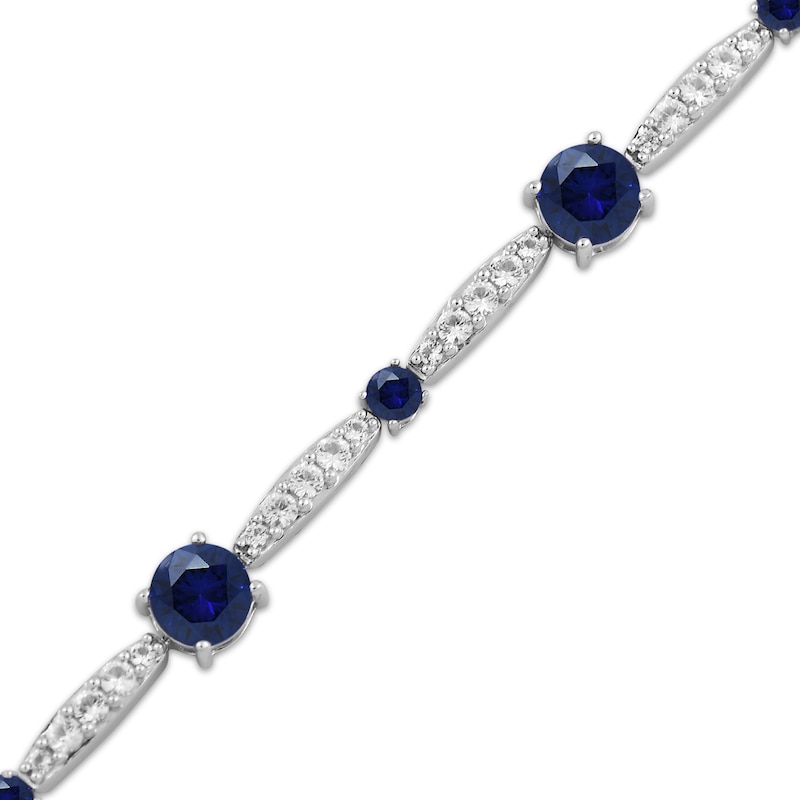 Main Image 2 of Blue & White Lab-Created Sapphire Link Bracelet Sterling Silver 7.5&quot;