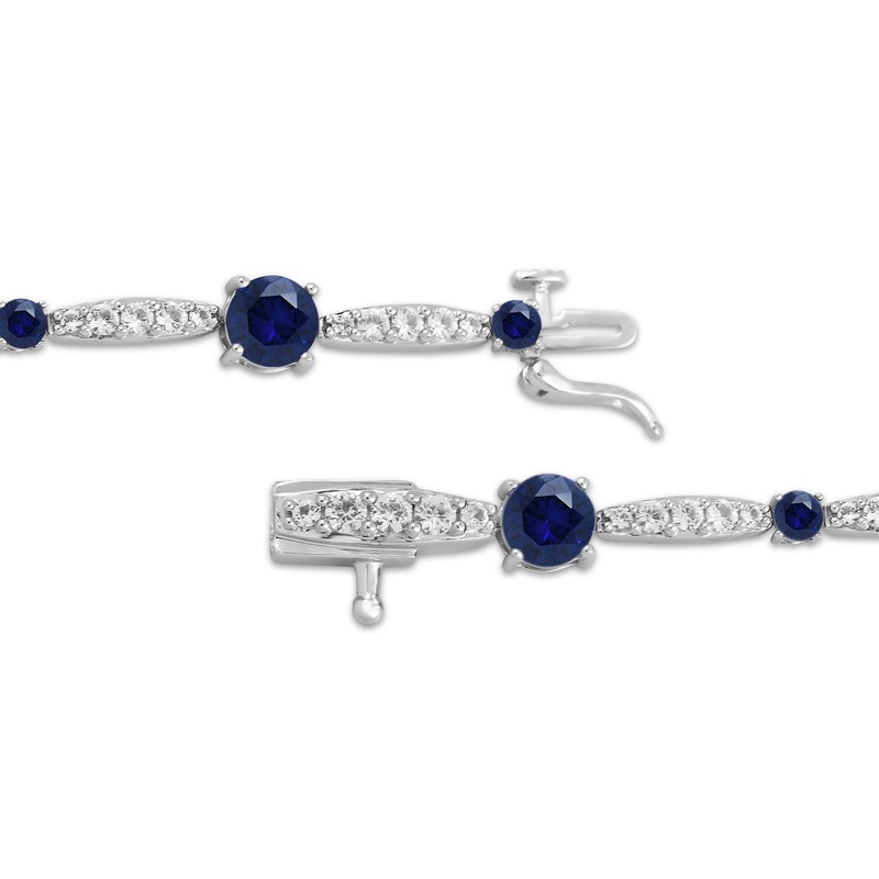 Main Image 3 of Blue & White Lab-Created Sapphire Link Bracelet Sterling Silver 7.5&quot;
