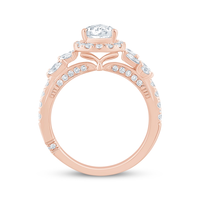 Monique Lhuillier Bliss Pear-Shaped Lab-Created Diamond Halo Engagement Ring 1-7/8 ct tw 18K Rose Gold