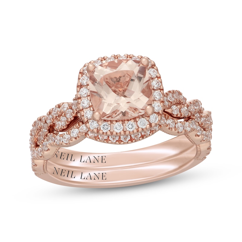 Main Image 1 of Neil Lane Cushion-Cut Morganite & Diamond Halo Bridal Set 5/8 ct tw Diamonds 14K Rose Gold