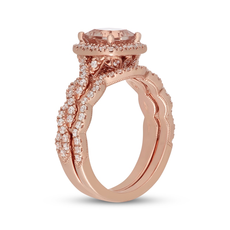 Main Image 2 of Neil Lane Cushion-Cut Morganite & Diamond Halo Bridal Set 5/8 ct tw Diamonds 14K Rose Gold