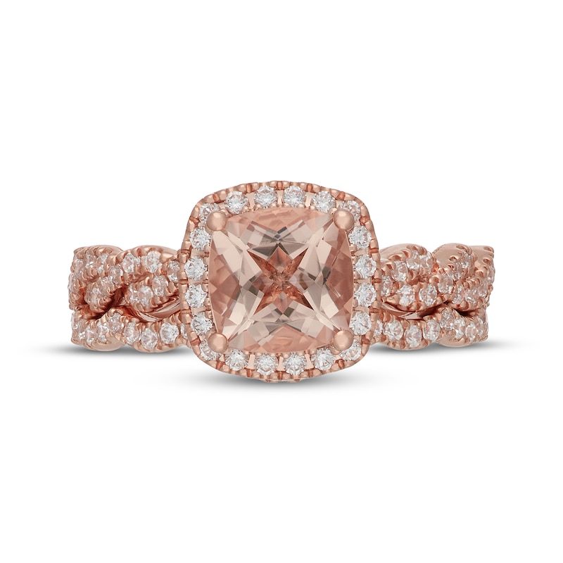 Main Image 3 of Neil Lane Cushion-Cut Morganite & Diamond Halo Bridal Set 5/8 ct tw Diamonds 14K Rose Gold