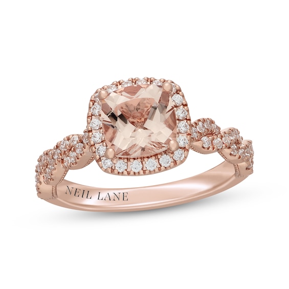 Neil Lane Cushion-Cut Morganite & Diamond Halo Engagement Ring 1/2 ct tw 14K Rose Gold