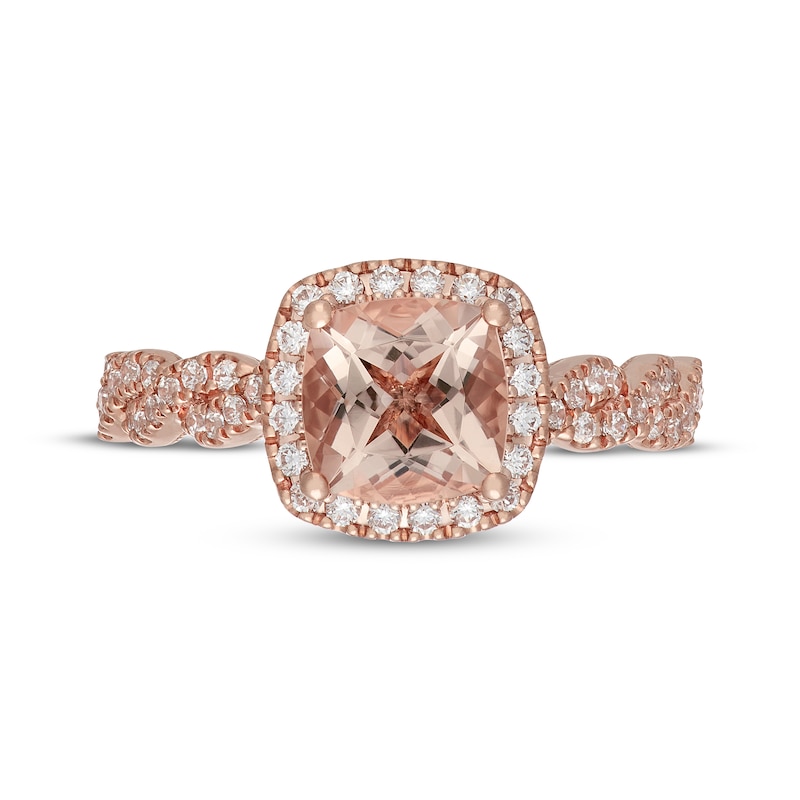Main Image 6 of Neil Lane Cushion-Cut Morganite & Diamond Halo Engagement Ring 1/2 ct tw 14K Rose Gold
