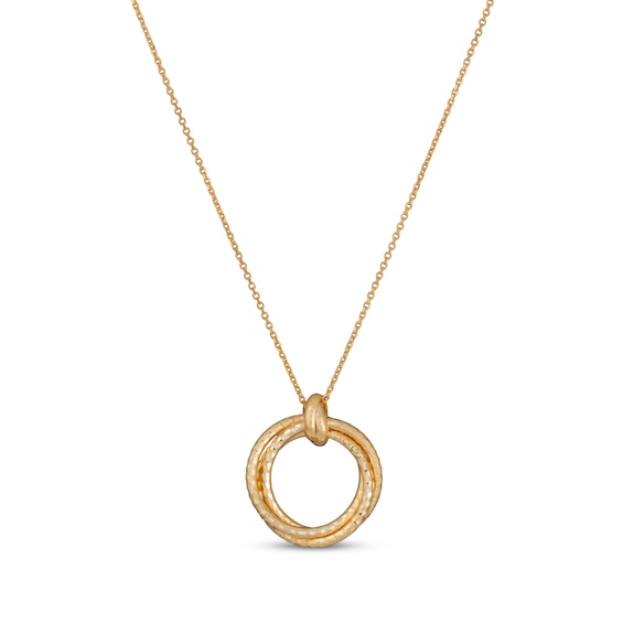 Italian Brilliance Textured Circle Necklace 14K Yellow Gold 18"