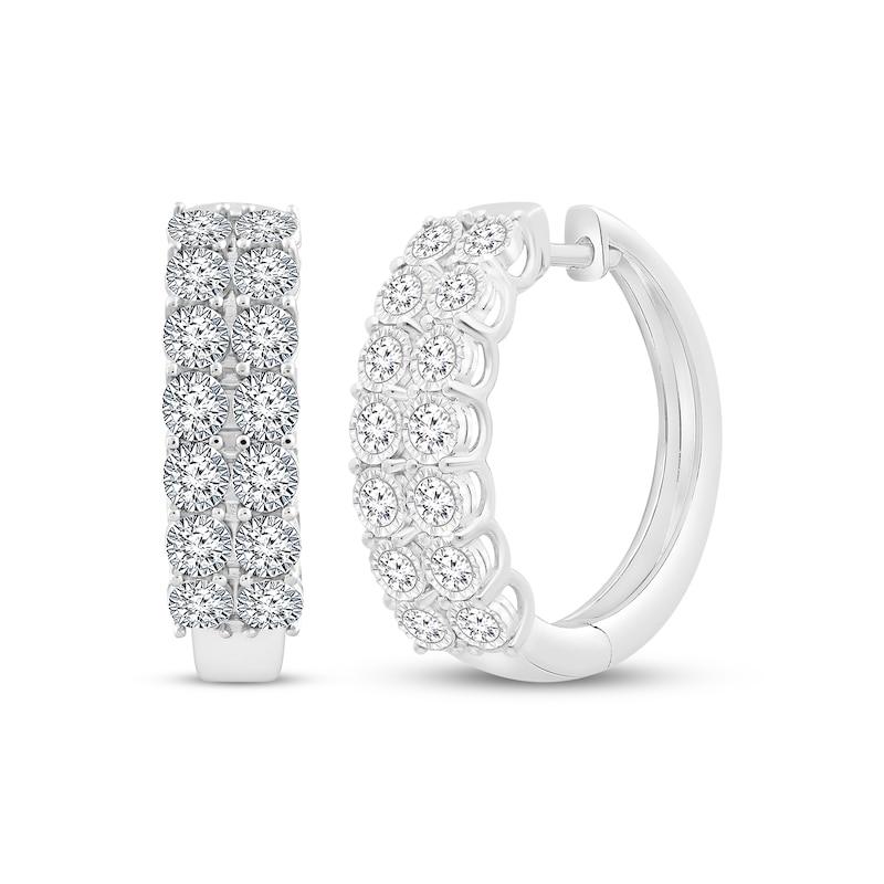 Main Image 1 of KAY Lab-Grown Diamonds Two-Row Hoop Earrings 1 ct tw 10K White Gold