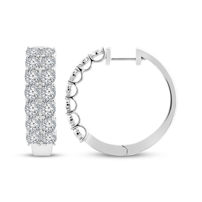 Main Image 3 of KAY Lab-Grown Diamonds Two-Row Hoop Earrings 1 ct tw 10K White Gold