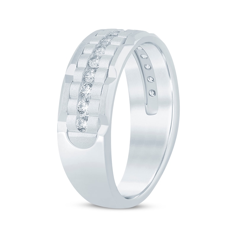 Main Image 2 of Now + Forever Men's Diamond Textured Wedding Band 1/2 ct tw 10K White Gold
