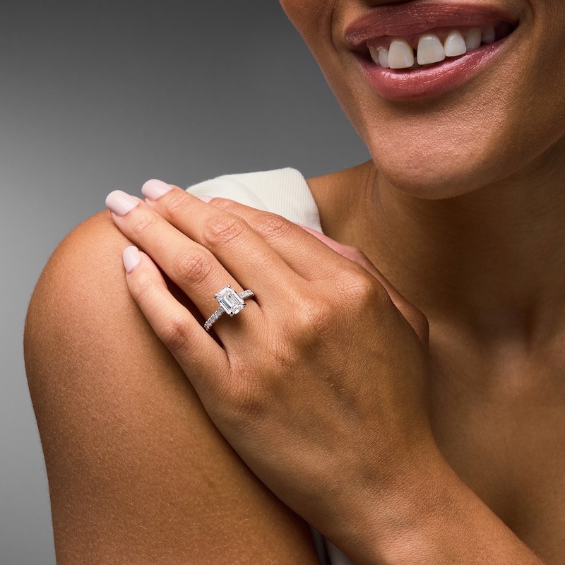 Main Image 4 of Neil Lane Artistry Heritage Emerald-Cut Lab-Grown Diamond Engagement Ring 3-5/8 ct tw Platinum