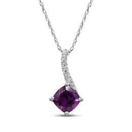 Cushion-Cut Rhodolite Garnet & Diamond Drop Necklace 1/20 ct tw 10K White Gold 18"