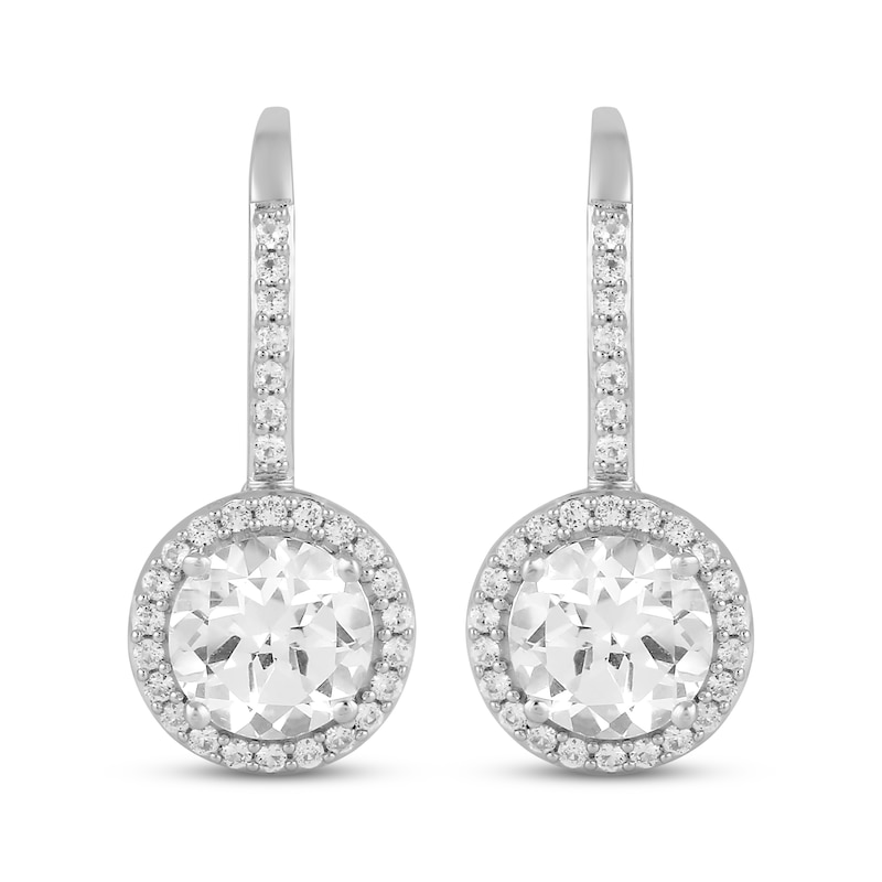 Main Image 2 of White Lab-Created Sapphire Halo Drop Earrings Sterling Silver