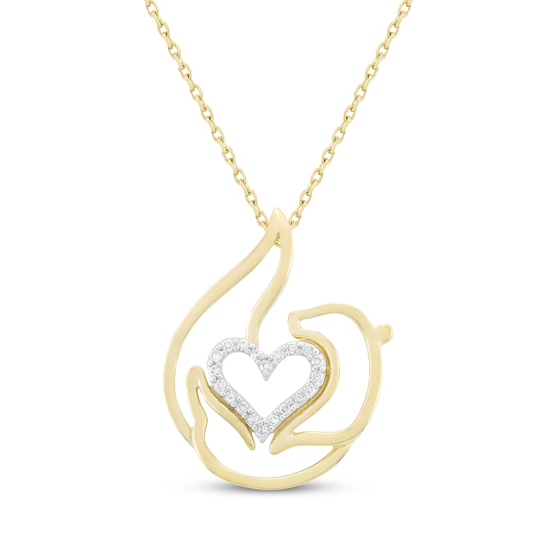 Main Image 1 of Diamond Otter Heart Necklace 1/10 ct tw 10K Yellow Gold 18&quot;