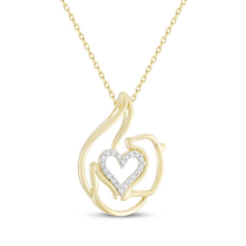Main Image 2 of Diamond Otter Heart Necklace 1/10 ct tw 10K Yellow Gold 18&quot;