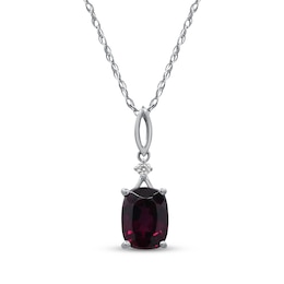 Cushion-Cut Rhodolite Garnet & Diamond Accent Drop Necklace 10K White Gold 18"