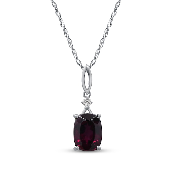 Cushion-Cut Rhodolite Garnet & Diamond Accent Drop Necklace 10K White Gold 18"