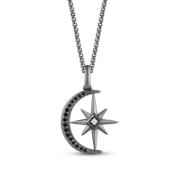 Ink & Ice Black & White Diamond Moon & Star Necklace 1/10 ct tw Black Rhodium-Plated Sterling Silver 18"