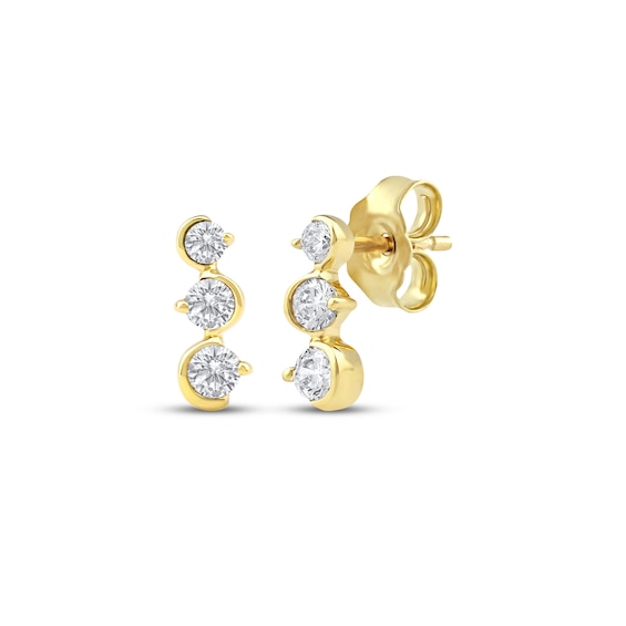 Diamond Three-Stone Squiggle Drop Earrings 1/4 ct tw 10K Yellow Gold