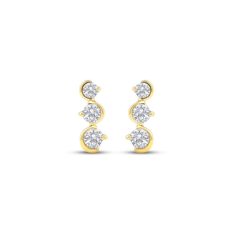 Main Image 2 of Diamond Three-Stone Squiggle Drop Earrings 1/4 ct tw 10K Yellow Gold