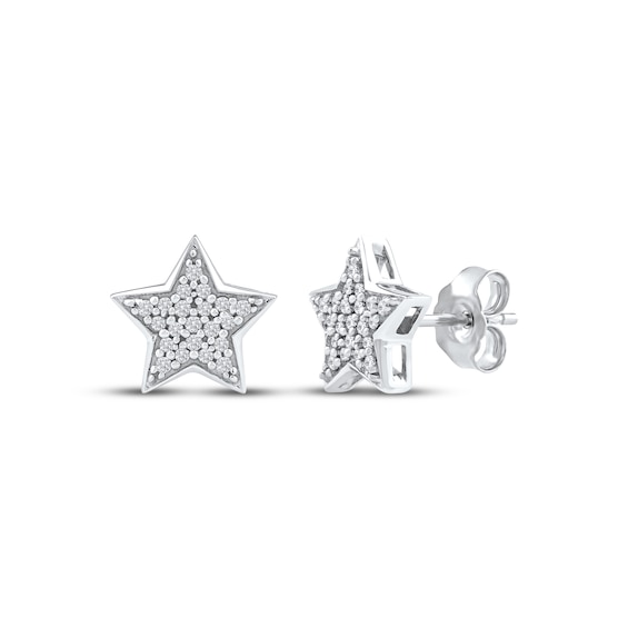 Multi-Diamond Pavé Star Stud Earrings 1/6 ct tw 10K White Gold