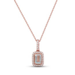 Aquamarine & Diamond Necklace 1/8 ct tw Round-cut 10K Rose Gold 18"