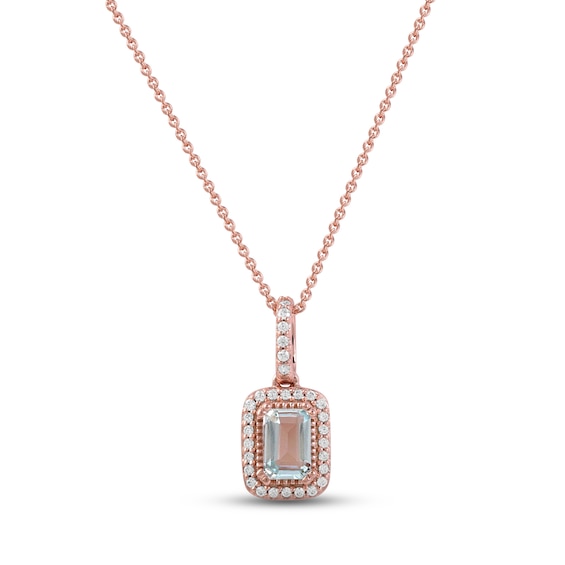 Aquamarine & Diamond Necklace 1/8 ct tw Round-cut 10K Rose Gold 18"