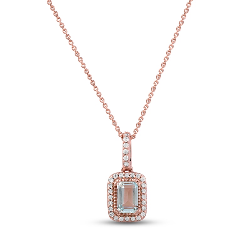 Main Image 1 of Aquamarine & Diamond Necklace 1/8 ct tw Round-cut 10K Rose Gold 18&quot;