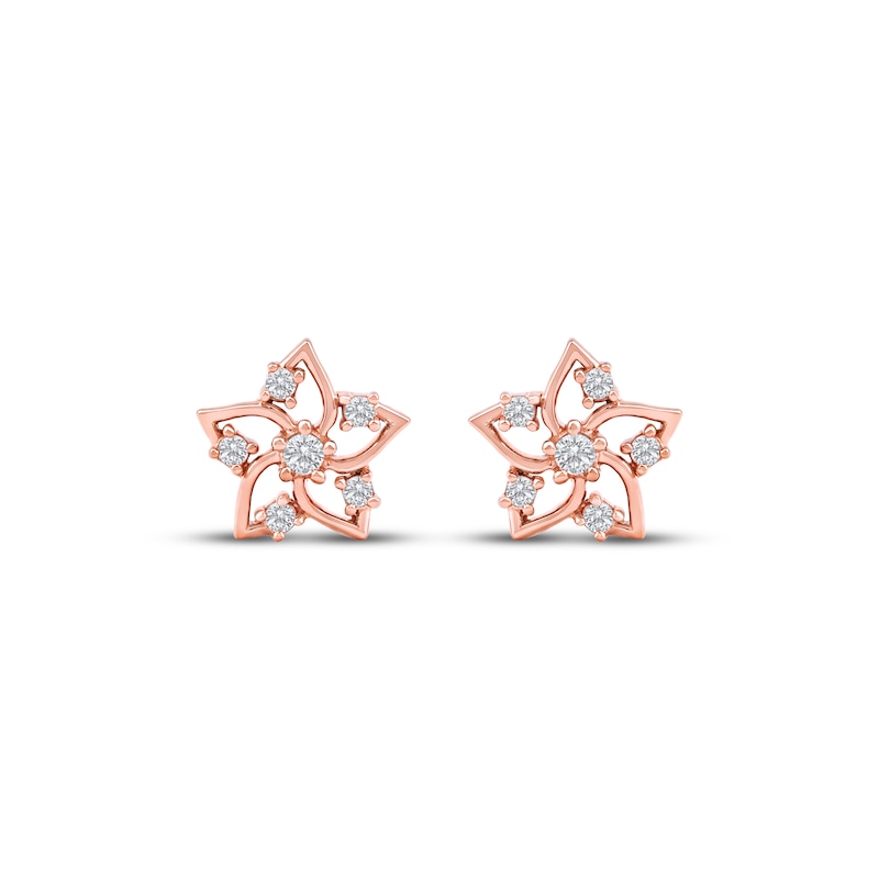 Main Image 2 of Diamond Flower Stud Earrings 1/10 ct tw 10K Rose Gold