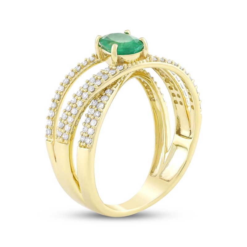 Main Image 2 of Oval-Cut Natural Emerald & Diamond Crossover Ring 3/8 ct tw 10K Yellow Gold
