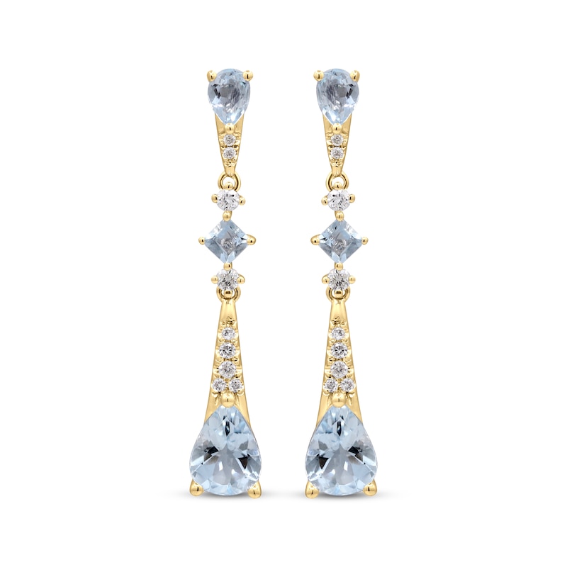 Main Image 2 of Pear-Shaped Aquamarine & Diamond Drop Earrings 1/8 ct tw 10K Yellow Gold
