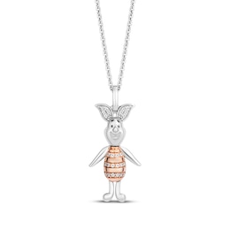 Disney Treasures Winnie the Pooh "Piglet" Diamond Necklace 1/15 ct tw Sterling Silver & 10K Rose Gold 18"