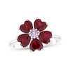 Thumbnail Image 1 of Heart-Shaped Lab-Created Ruby & Pink Lab-Created Sapphire Flower Ring Sterling Silver