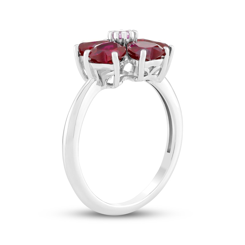Main Image 2 of Heart-Shaped Lab-Created Ruby & Pink Lab-Created Sapphire Flower Ring Sterling Silver