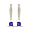 Thumbnail Image 2 of Square-Cut Blue Lab-Created Sapphire & Diamond Dangle Hoop Earrings 1/3 ct tw 10K Yellow Gold