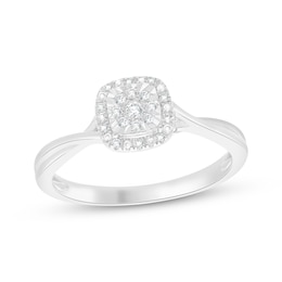 Multi-Diamond Cushion-Shaped Halo Promise Ring 1/10 ct tw Sterling Silver