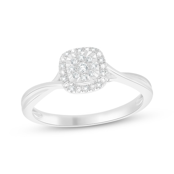 Multi-Diamond Cushion-Shaped Halo Promise Ring 1/10 ct tw Sterling Silver