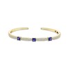 Thumbnail Image 1 of Square-Cut Blue Lab-Created Sapphire & Diamond Cuff Bracelet 3/4 ct tw 10K Yellow Gold & Stainless Steel 7&quot;